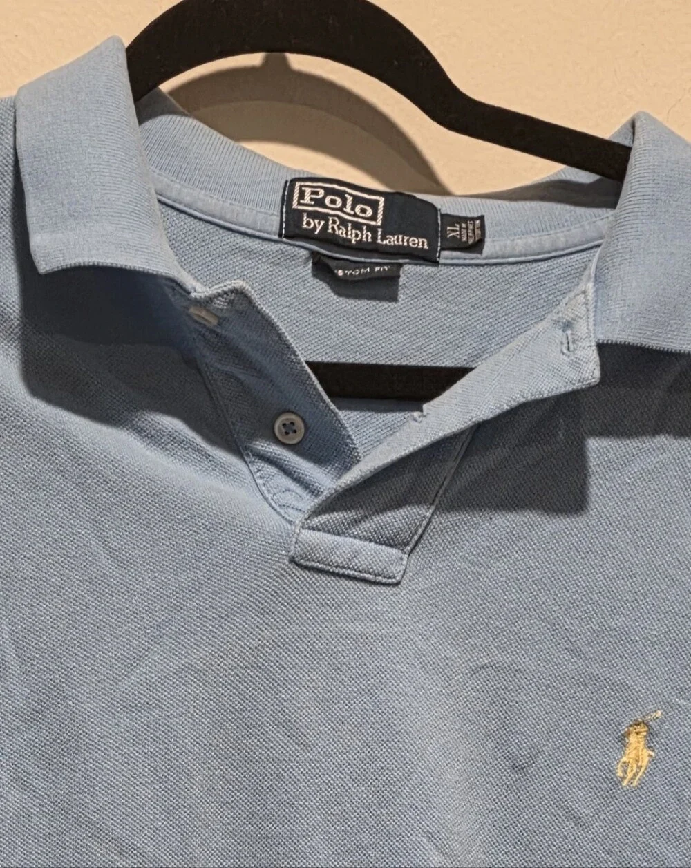 Polo Ralph Lauren Custom Fit Light Blue Polo Shirt Yellow Pony Men's Size Xl